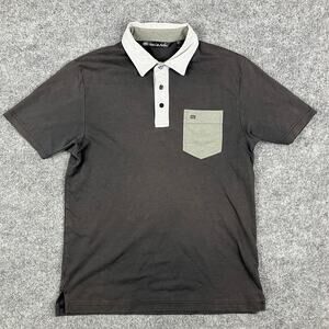 Travis Mathew Polo Mens Medium Gray Black Contrast Collar Short Sleeve Golf‎